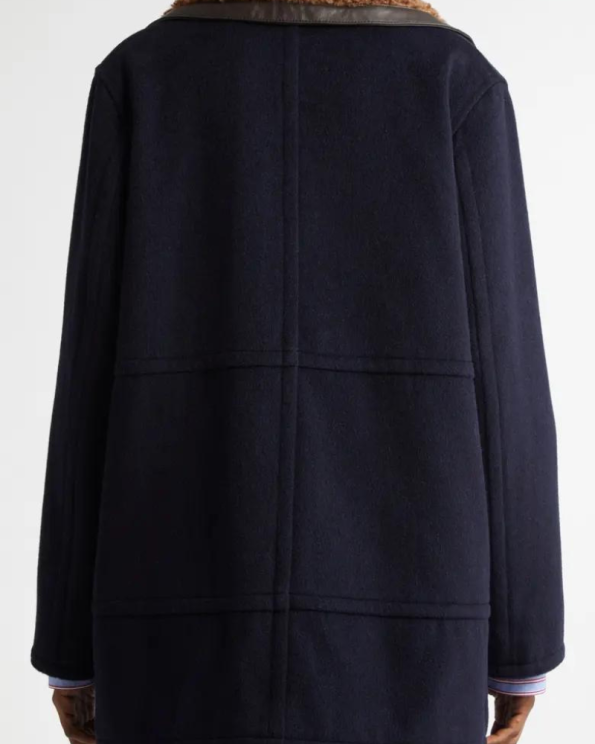 Wales Bonner Zora Faux Shearling Trim Wool Blend Peacoat.
