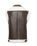 Womens Brown Shearling Leather Vest White Fur