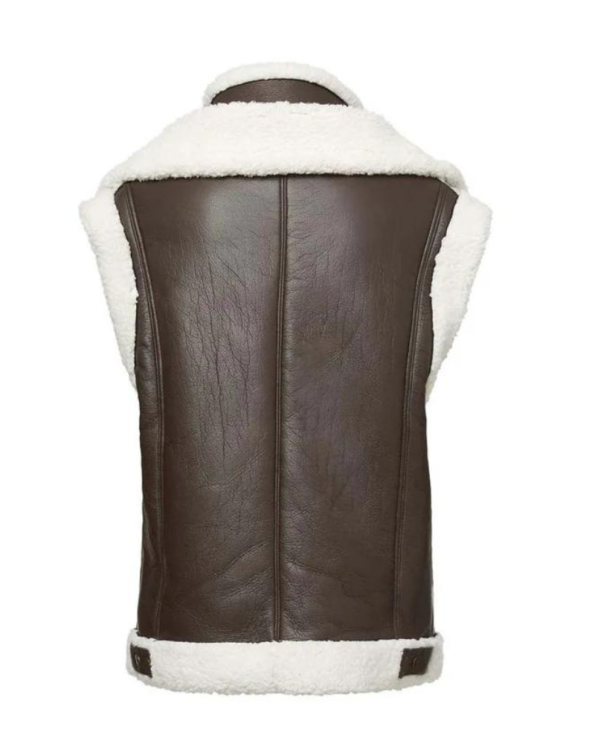 Womens Brown Shearling Leather Vest White Fur.