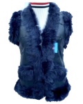 Women's Genuine Shearling Sheepskin Leather Fur Blue Vest