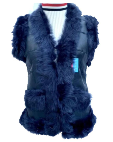 Women's Genuine Shearling Sheepskin Leather Fur Blue Vest