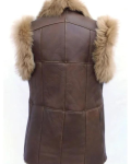 Womens Shearling Goat Fur Brown Leather Vest