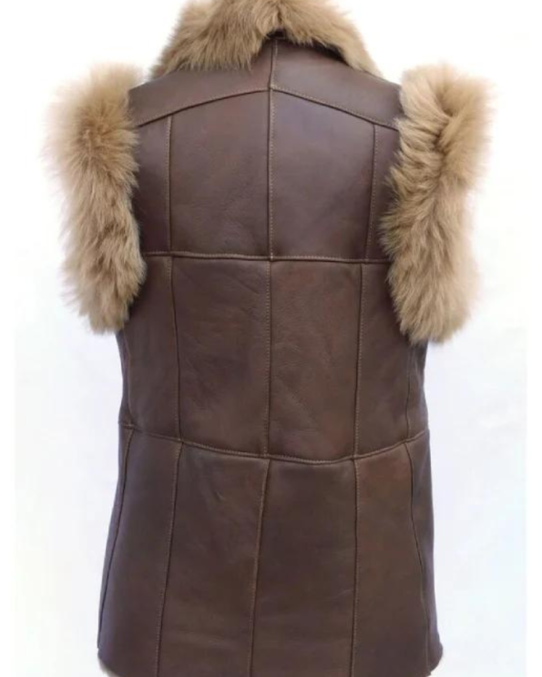 Womens Shearling Goat Fur Brown Leather Vest.