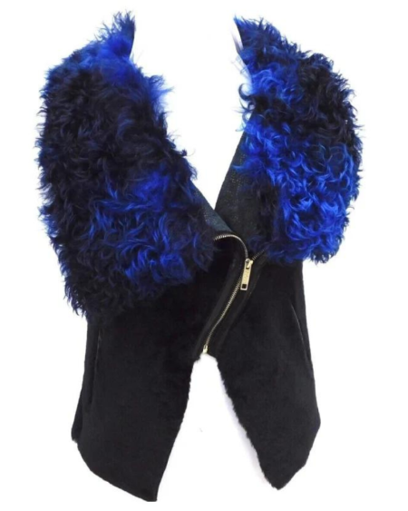 Women's Sheepskin Shearling Fur Leather Black Blue Winter Warm Vest