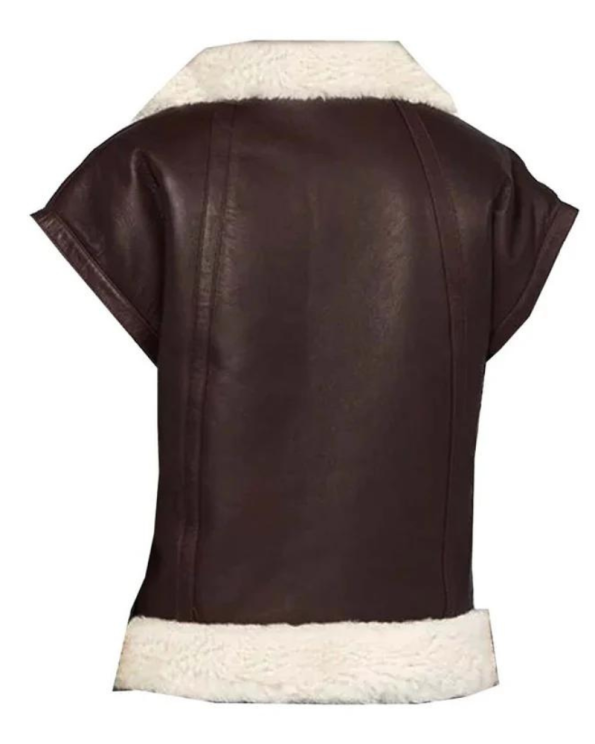 Womens White Fur Shearling Leather Brown Vest.