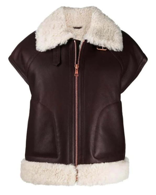 Womens White Fur Shearling Leather Brown Vest