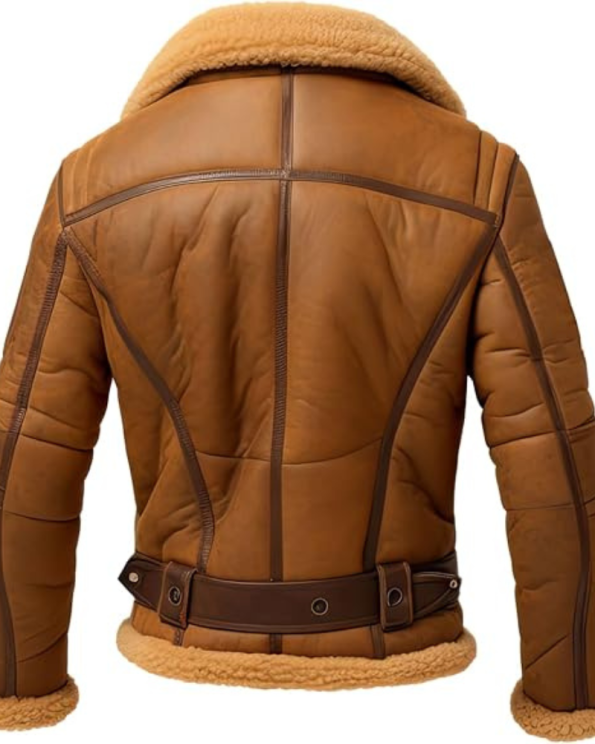 B3 Bomber Brown Genuine Sheepskin Faux Fur Lined Aviator Pilot Leather Jacket