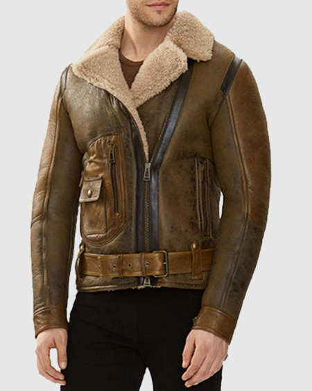Men B3 Aviator Shearling Brown Sheepskin Leather Flight Jacket