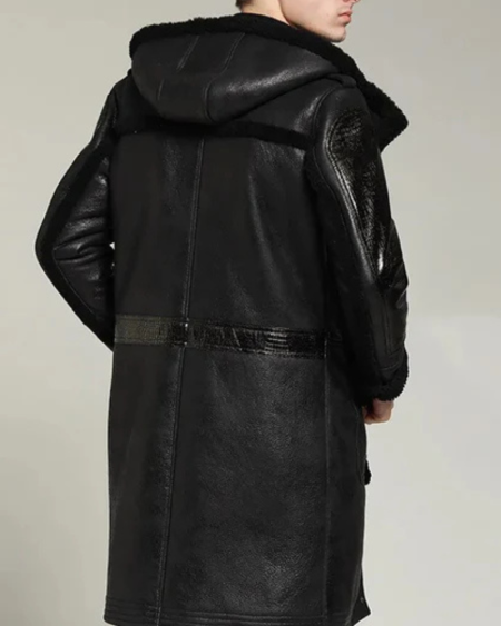 Men's B-3 Shearling Black Winter Leather Long Coat