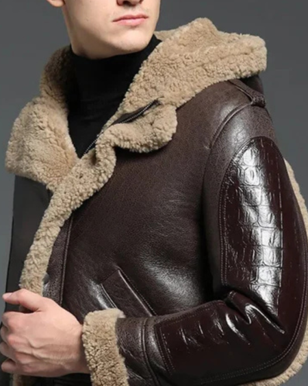 Men's B-3 Shearling Brown Winter Leather Long Coat