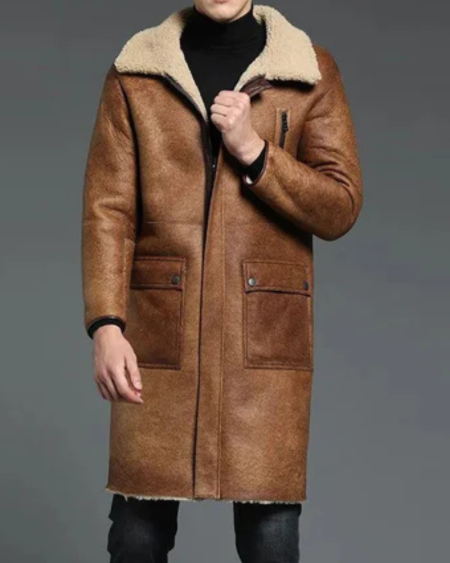 Men's B-3 Shearling Brown Winter Slim Coat