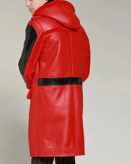 Men's B-3 Shearling Red And Black Winter Leather Long Coat