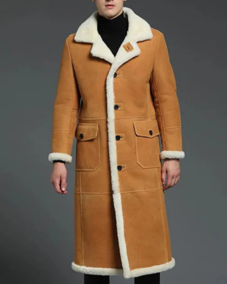Men's B-3 Shearling Winter Windbreaker Long Warm Coat