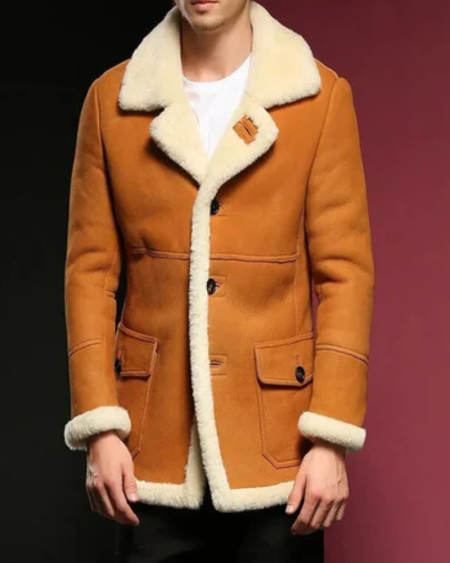 Men's B-3 Shearling Yellow And White Long Style Fur Coat