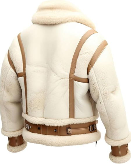 Men’s B3 Aviator Genuine Sheepskin Sherpa Lined White Leather Jacket