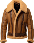 Mens B3 Bomber Brown Genuine Sheepskin Faux Fur Lined Aviator Pilot Leather Jacket