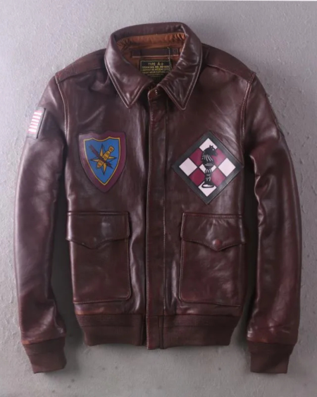 Men's Brown Genuine Leather Lapel Neck A-2 Flight Jacket