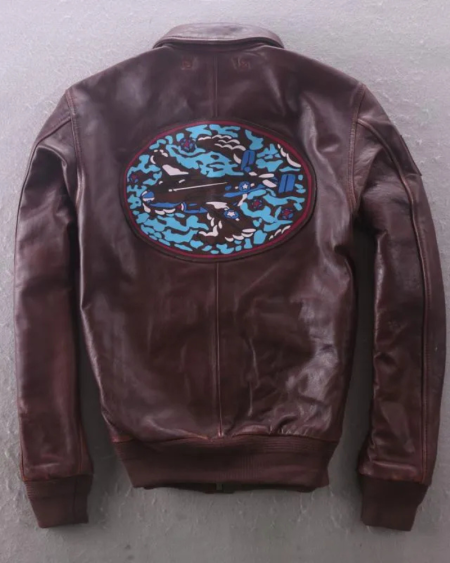 Men's Brown Genuine Leather Lapel Neck A-2 Jacket