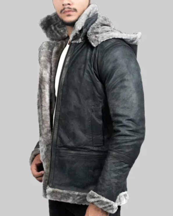 Men’s Grey B-3 Bomber Leather Jacket