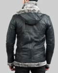 Men’s Grey Hooded B-3 Bomber Leather Jacket