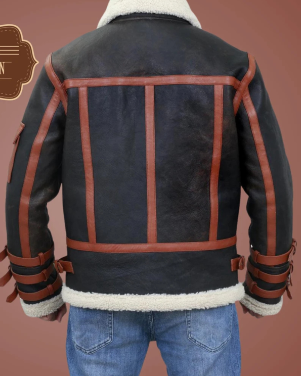 Men's Raf Black B-3 Bomber Flying Aviator Shearling Fur Jacket