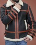 Men's Raf Black B-3 Bomber Flying Aviator Shearling Fur Leather Jacket