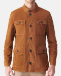 Mens TAN Long Length Suede Leather Field Jacket