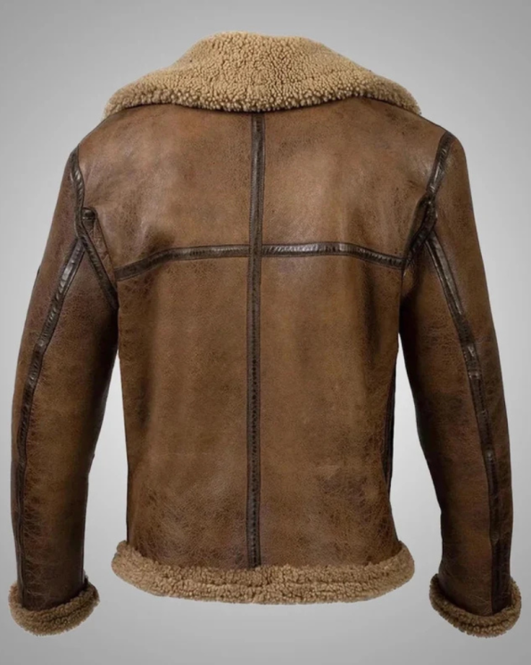 Military Aviator B-3 Distressed Brown Leather Bomber Jacket