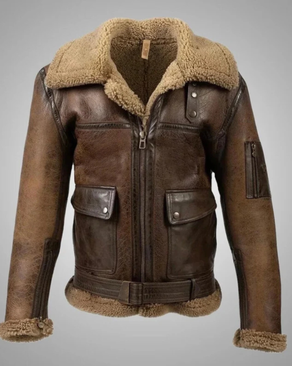 Military Aviator B-3 Distressed Brown Leather Bomber Jacket