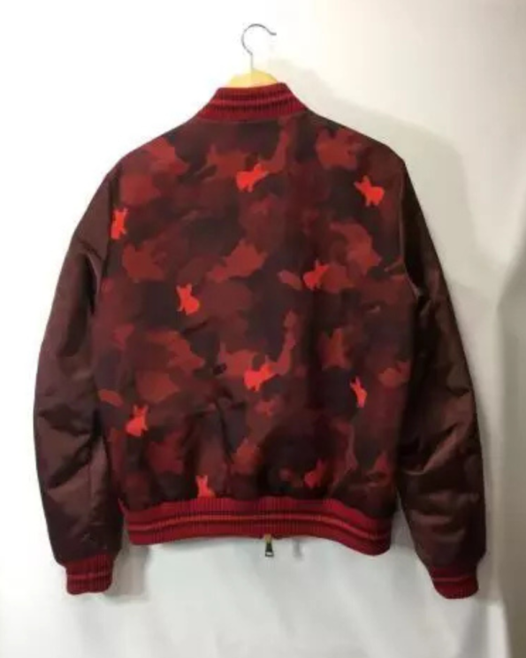 Moncler Ma-1 Red Polyester Camouflage Flight Bomber Jacket.