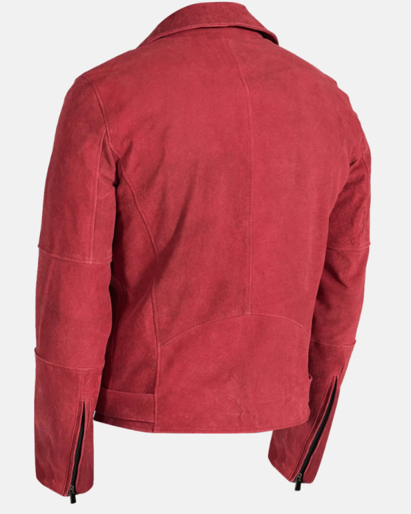 Motorcycle Bright Red Suede Leather Jacket