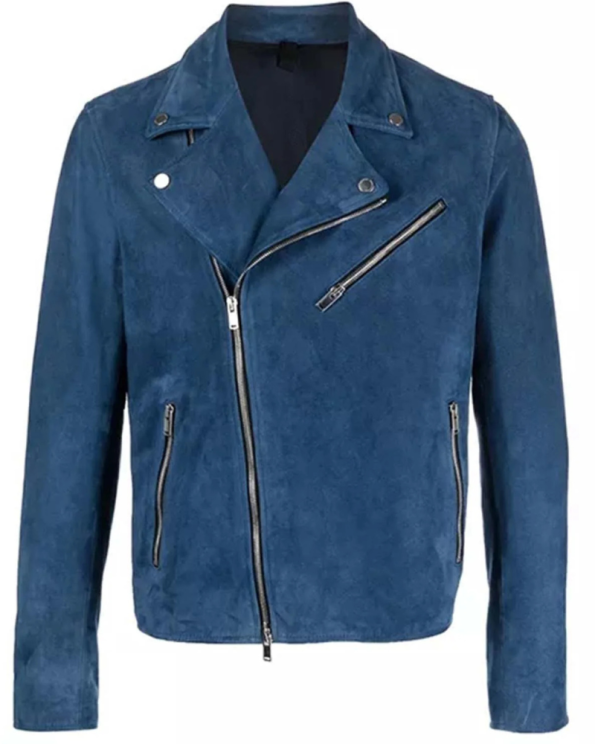 Motorcycle Men's Blue Suede Biker Jacket