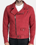 Motorcycle Men's Bright Red Suede Leather Jacket
