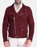 Motorcycle Men's Deep Maroon Suede Leather Jacket