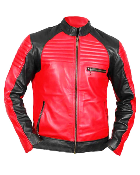 Motorcycle Men’s Padded Red and Black Sheepskin Leather Biker Jacket
