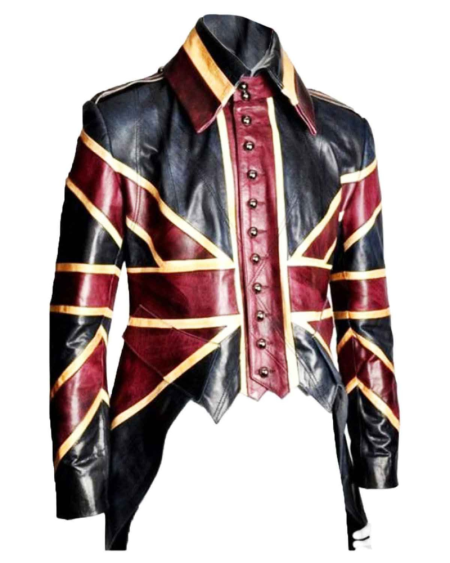 Motorcycle Men's Vintage Union Jack Tail Leather Coat