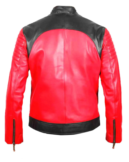 Motorcycle Padded Red and Black Sheepskin Leather Biker Jacket