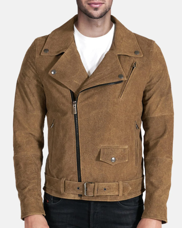 Mototrcycle Men's Perfecto Brown Suede Leather Jacket