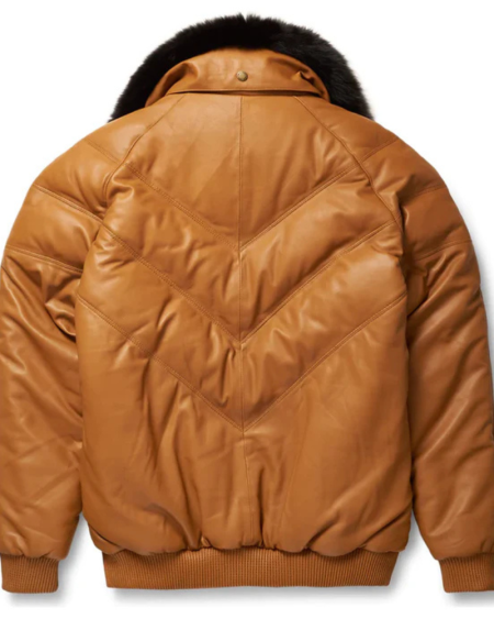 New B-3 Brown V Bomber Jacket With Black Fur Collar