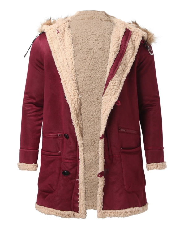Outfmvch B-7 Red Sheepskin Leather Hooded Jacket