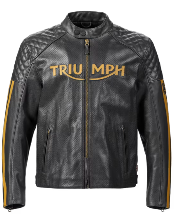 Triumph Men's Black & Gold Motorcycle Braddan Air Race Jacket
