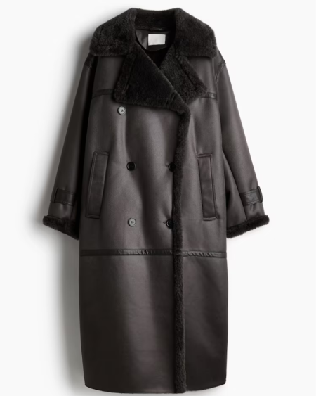 Women's Black Leather Oversized Coat