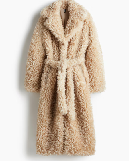 Women's Light Beige Tie-belt Teddy Coat