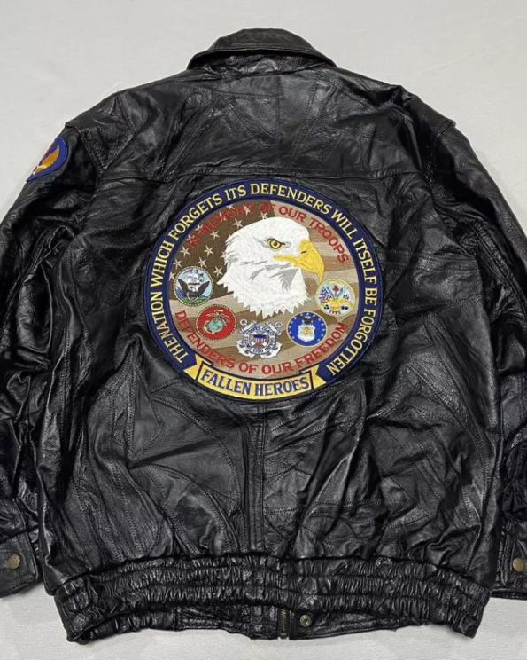 90s Navy Us Patchwork A-2 Leather Black Flight Jacket