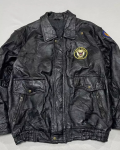 90s Navy Us Patchwork A-2 Leather Black Flight Jacket