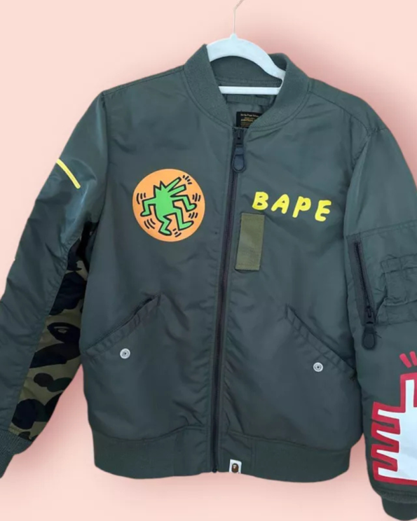 A Bathing Ape Keith Haring Ma-1 Limited Edition Green Nylon Jacket