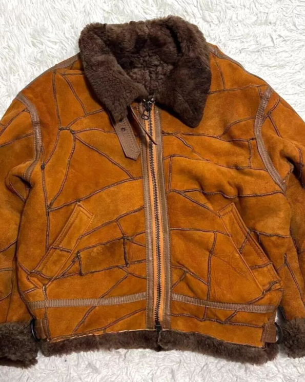 Brown Type B-3 Leather Flight Mouton Bomber Jacket