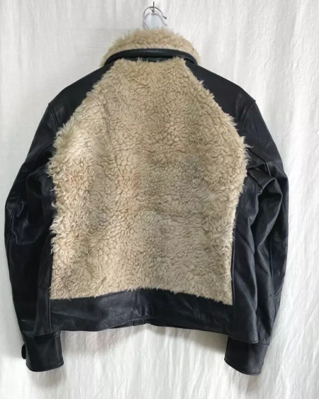 Good Real Fur Mouton Boa Bear Jean Grizzly B-3 Black Jacket