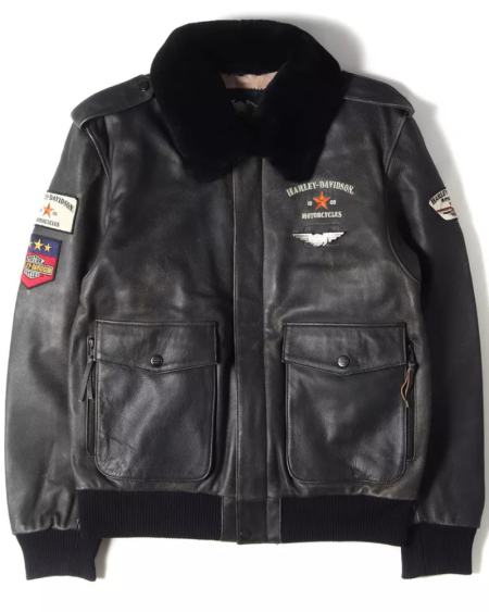Harley-davidson G-1 Patch Collar Shearling Boa Leather Jacket