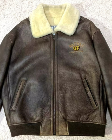 NAFNAF Type B-3 Brown Leather Flight Mouton Bomber Jacket
